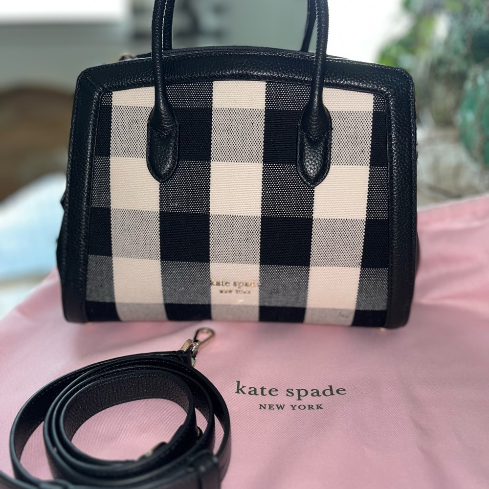 Kate Spade Black and White Satchel with Buffalo Check Pattern